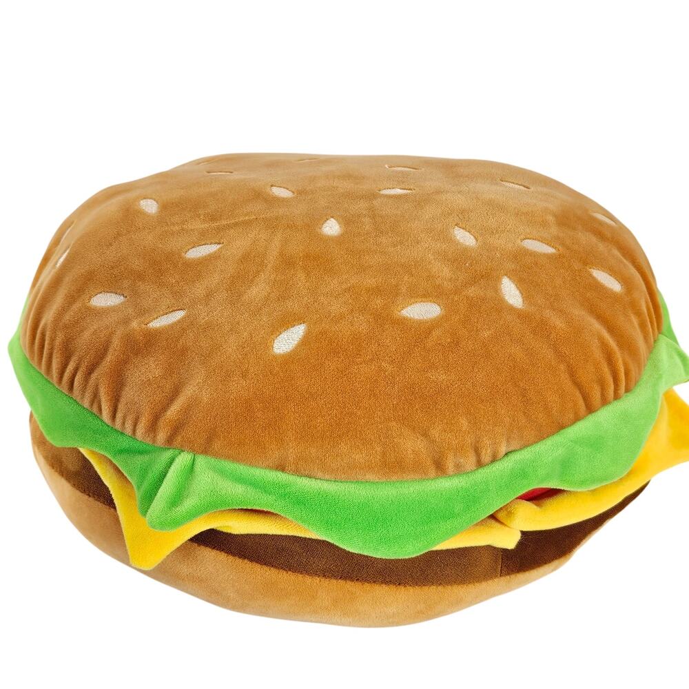Typo Hamburger Cheeseburger Plush Pillow Cushion 14” Food Burger Stuffed Plush
